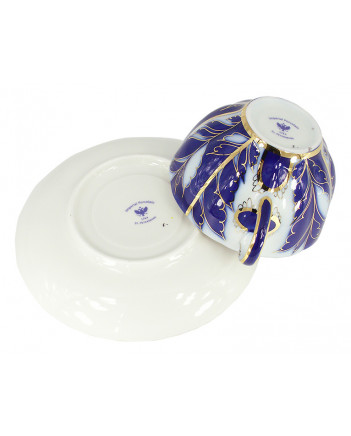  LOMONOSOV IMPERIAL PORCELAIN TEACUP AND SAUCER TULIP WINTER NIGHT 250 ML/8.45 OZ