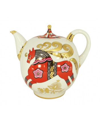 LOMONOSOV IMPERIAL PORCELAIN TEAPOT RED HORSE 12 CUPS 2450 ML/82.8 OZ