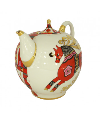 LOMONOSOV IMPERIAL PORCELAIN TEAPOT RED HORSE 12 CUPS 2450 ML/82.8 OZ