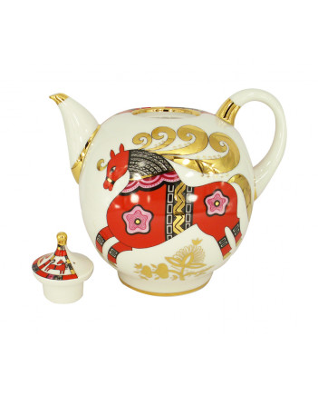 LOMONOSOV IMPERIAL PORCELAIN TEAPOT RED HORSE 12 CUPS 2450 ML/82.8 OZ