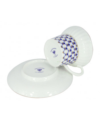 LOMONOSOV IMPERIAL BONE CHINA PORCELAIN ESPRESSO CUP WAVE COBALT NET 155 ml/5.2 fl.oz