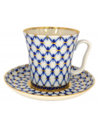 LOMONOSOV IMPERIAL PORCELAIN COFFEE LATTE HOT CHOCOLATE MUG COBALT NET 360 ml/12.2 fl.oz