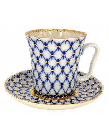 LOMONOSOV IMPERIAL PORCELAIN COFFEE LATTE HOT CHOCOLATE MUG COBALT NET 360 ml/12.2 fl.oz