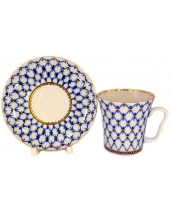 LOMONOSOV IMPERIAL PORCELAIN COFFEE LATTE HOT CHOCOLATE MUG COBALT NET 360 ml/12.2 fl.oz