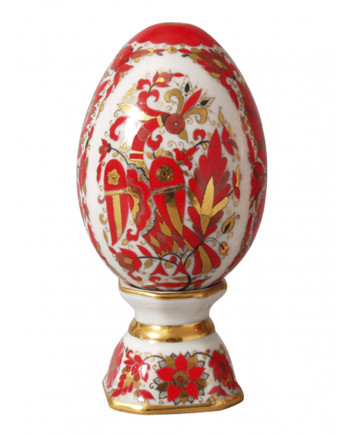 LOMONOSOV IMPERIAL PORCELAIN EASTER EGG ON STAND FIRE-BIRD