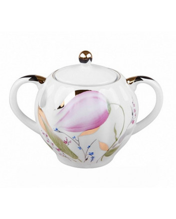 LOMONOSOV IMPERIAL PORCELAIN SUGAR BOWL PINK TULIPS 15 OZ/450 ML