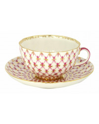  LOMONOSOV IMPERIAL PORCELAIN TEACUP AND SAUCER TULIP RED NET 250 ML/8.45 OZ