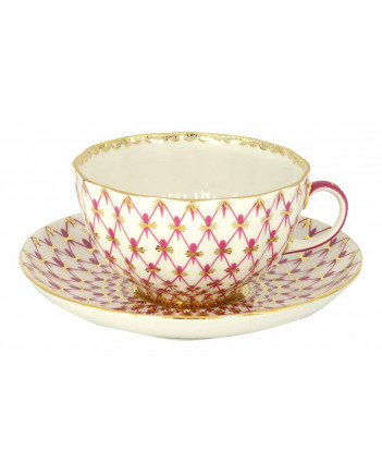  LOMONOSOV IMPERIAL PORCELAIN TEACUP AND SAUCER TULIP RED NET 250 ML/8.45 OZ