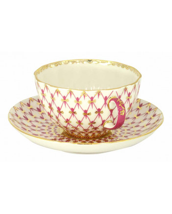  LOMONOSOV IMPERIAL PORCELAIN TEACUP AND SAUCER TULIP RED NET 250 ML/8.45 OZ