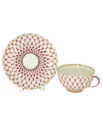  LOMONOSOV IMPERIAL PORCELAIN TEACUP AND SAUCER TULIP RED NET 250 ML/8.45 OZ