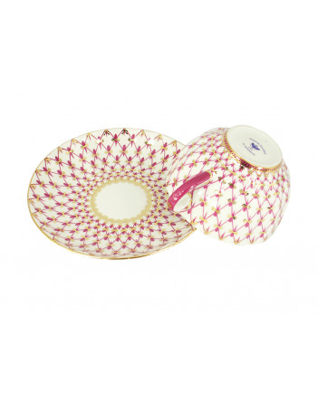  LOMONOSOV IMPERIAL PORCELAIN TEACUP AND SAUCER TULIP RED NET 250 ML/8.45 OZ