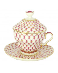 LOMONOSOV IMPERIAL PORCELAIN COVERED STEEP MUG AND SAUCER RED NET 250 ml/8.45 fl.oz