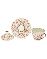 LOMONOSOV IMPERIAL PORCELAIN COVERED STEEP MUG AND SAUCER RED NET 250 ml/8.45 fl.oz