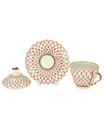 LOMONOSOV IMPERIAL PORCELAIN COVERED STEEP MUG AND SAUCER RED NET 250 ml/8.45 fl.oz