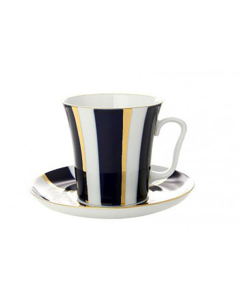 LOMONOSOV IMPERIAL PORCELAIN COFFEE LATTE HOT CHOCOLATE MUG  BLUE STRIPES 360 ml/12.2 fl.oz