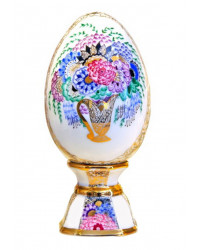 LOMONOSOV IMPERIAL PORCELAIN EASTER EGG ON STAND BOUQUET