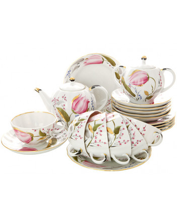 LOMONOSOV IMPERIAL PORCELAIN TEA SET SERVICE TULIP PINK TULIPS 20 Items
