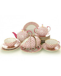LOMONOSOV IMPERIAL PORCELAIN TEA SET SERVICE TULIP RED NET 20 items
