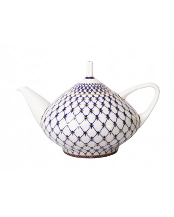 LOMONOSOV IMPERIAL BONE CHINA PORCELAIN TEAPOT COBALT NET DOME 7 CUPS 1400 ML 47.3 oz