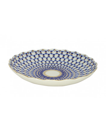 LOMONOSOV IMPERIAL PORCELAIN COOKIE PASTRY DISH COBALT NET TULIP