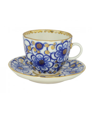 LOMONOSOV IMPERIAL PORCELAIN ESPRESSO COFFEE CUP AND SAUCER BINDWEED TULIP 140 ML/4.7 OZ