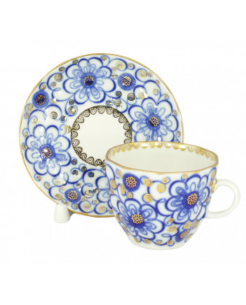 LOMONOSOV IMPERIAL PORCELAIN ESPRESSO COFFEE CUP AND SAUCER BINDWEED TULIP 140 ML/4.7 OZ