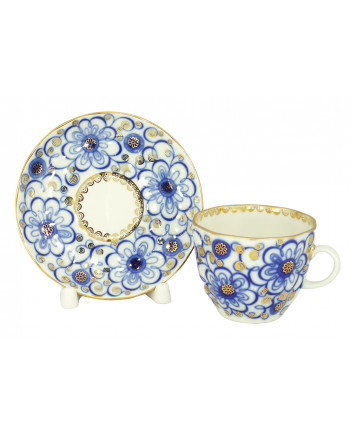 LOMONOSOV IMPERIAL PORCELAIN ESPRESSO COFFEE CUP AND SAUCER BINDWEED TULIP 140 ML/4.7 OZ