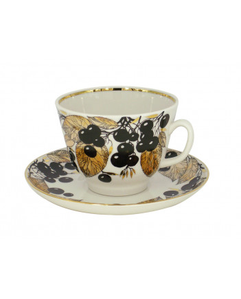 LOMONOSOV IMPERIAL PORCELAIN TEACUP AND SAUCER GIFT BLACK CHOKEBERRY 375 ML/12.7OZ
