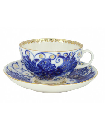  LOMONOSOV IMPERIAL PORCELAIN TEACUP AND SAUCER TULIP MAGIC FIRE BIRD 250 ML/8.45 OZ