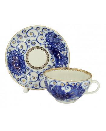  LOMONOSOV IMPERIAL PORCELAIN TEACUP AND SAUCER TULIP MAGIC FIRE BIRD 250 ML/8.45 OZ