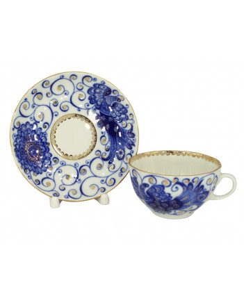  LOMONOSOV IMPERIAL PORCELAIN TEACUP AND SAUCER TULIP MAGIC FIRE BIRD 250 ML/8.45 OZ