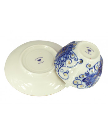  LOMONOSOV IMPERIAL PORCELAIN TEACUP AND SAUCER TULIP MAGIC FIRE BIRD 250 ML/8.45 OZ