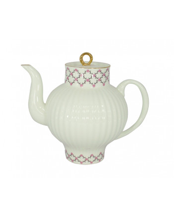 LOMONOSOV IMPERIAL BONE CHINA PORCELAIN TEAPOT WAVE PINK NET 800 ML 27 Oz