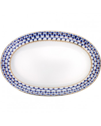 LOMONOSOV IMPERIAL PORCELAIN SERVING PLATTER OVAL HERRING DISH COBALT NET 25 cm 9.8"