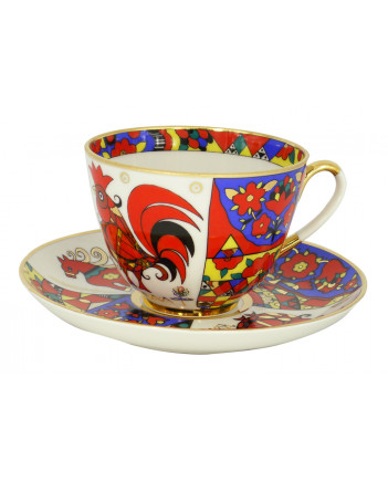 LOMONOSOV IMPERIAL PORCELAIN TEACUP AND SAUCER SPRING FOLK PATTERNS 230 ML/7.8 OZ
