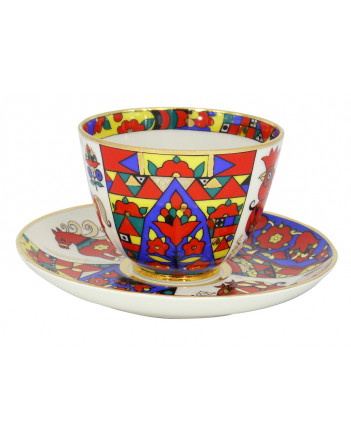 LOMONOSOV IMPERIAL PORCELAIN TEACUP AND SAUCER SPRING FOLK PATTERNS 230 ML/7.8 OZ