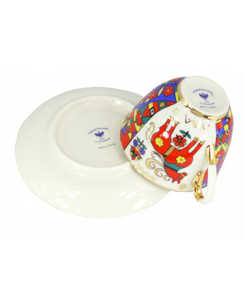 LOMONOSOV IMPERIAL PORCELAIN TEACUP TRIO SPRING FOLK PATTERNS 230 ML/7.8 OZ