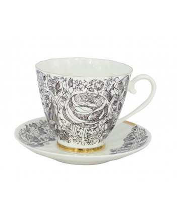 LOMONOSOV IMPERIAL BONE CHINA PORCELAIN ESPRESSO CUP CARNATION BLACK SUMMER 200 ml/6.9 fl.oz