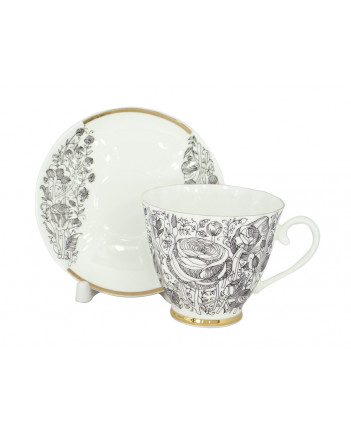 LOMONOSOV IMPERIAL BONE CHINA PORCELAIN ESPRESSO CUP CARNATION BLACK SUMMER 200 ml/6.9 fl.oz