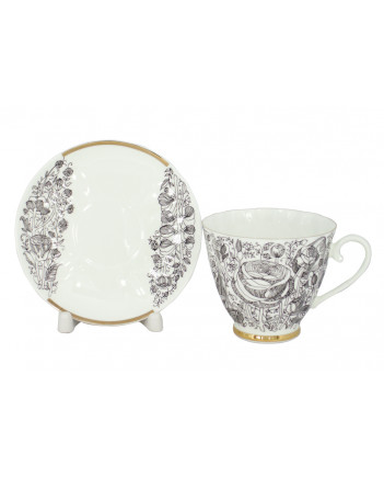 LOMONOSOV IMPERIAL BONE CHINA PORCELAIN ESPRESSO CUP CARNATION BLACK SUMMER 200 ml/6.9 fl.oz