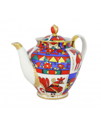 LOMONOSOV IMPERIAL PORCELAIN TEAPOT FOLK PATTERNS 4 CUPS 800 ML 27 oz