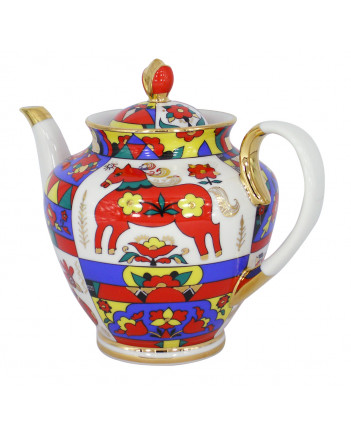 LOMONOSOV IMPERIAL PORCELAIN TEAPOT FOLK PATTERNS 4 CUPS 800 ML 27 oz
