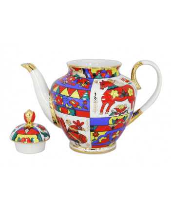 LOMONOSOV IMPERIAL PORCELAIN TEAPOT FOLK PATTERNS 4 CUPS 800 ML 27 oz