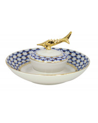 LOMONOSOV IMPERIAL PORCELAIN BELUGA CAVIAR DISH COBALT NET