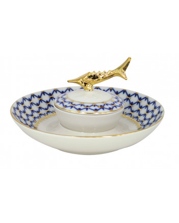LOMONOSOV IMPERIAL PORCELAIN BELUGA CAVIAR DISH COBALT NET