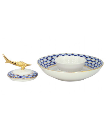 LOMONOSOV IMPERIAL PORCELAIN BELUGA CAVIAR DISH COBALT NET
