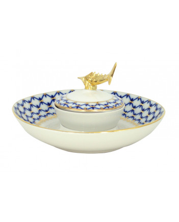 LOMONOSOV IMPERIAL PORCELAIN BELUGA CAVIAR DISH COBALT NET