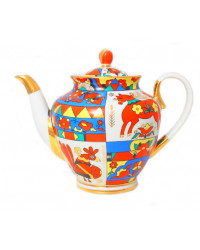 LOMONOSOV IMPERIAL PORCELAIN TEAPOT FOLK PATTERNS 10 CUPS 2000 ML 67.6 oz