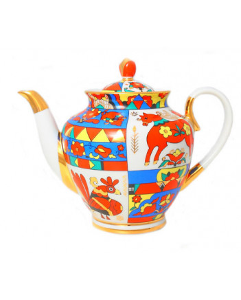 LOMONOSOV IMPERIAL PORCELAIN TEAPOT FOLK PATTERNS 10 CUPS 2000 ML 67.6 oz