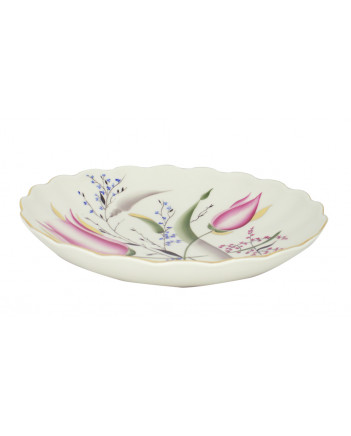 LOMONOSOV IMPERIAL PORCELAIN COOKIE PASTRY DISH PINK TULIPS